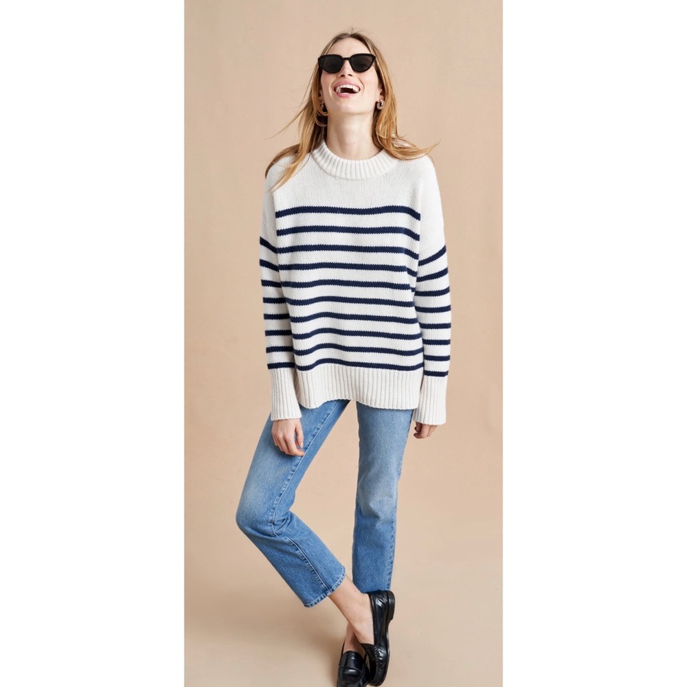 La Ligne Marin Sweater in White/Navy, XS
